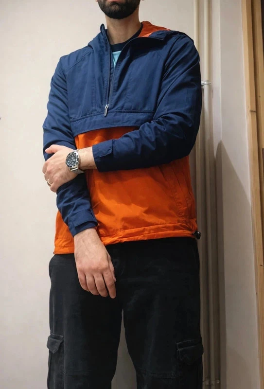Blauw marine en oranje winddichte Anorak - streetwear stijl - maat S – photo 2